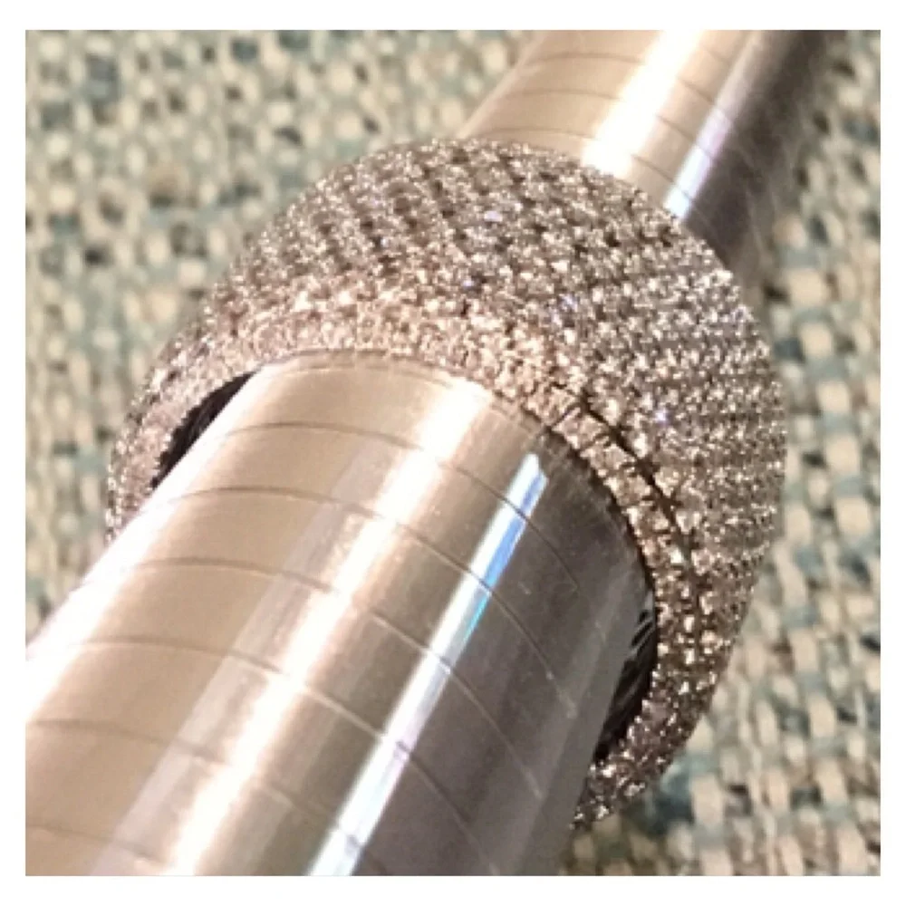 New! Shiny White Silver Mini Crystals Chunky Band Ring